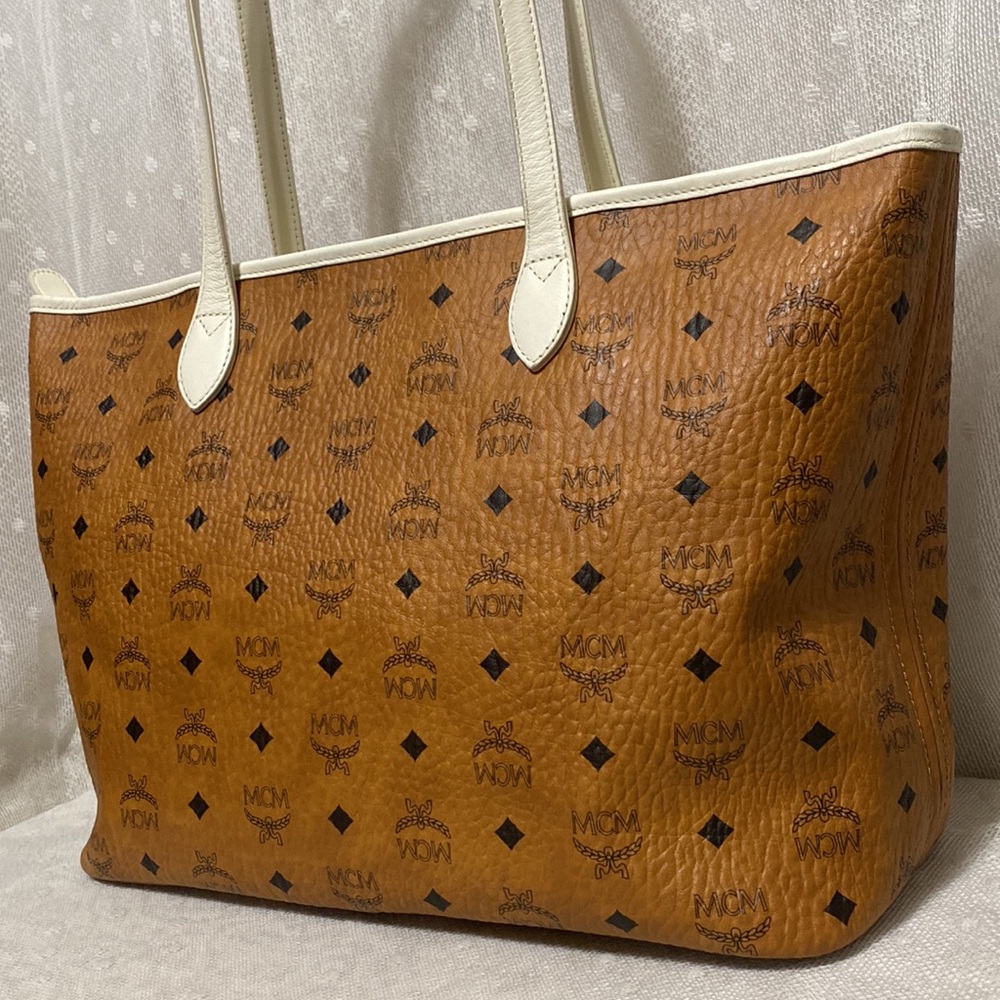 *SOLD*MCM Visetos Zip Top Cognac Brown Coated Canvas Tote - Picture 7 of 17